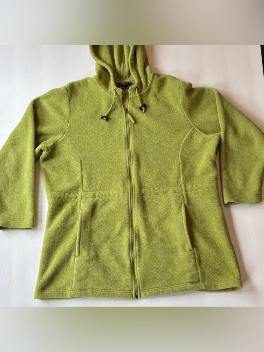 Lands End 1X 16W - 18W Green Polartec Fleece Drawstring Waist Hooded Jacket